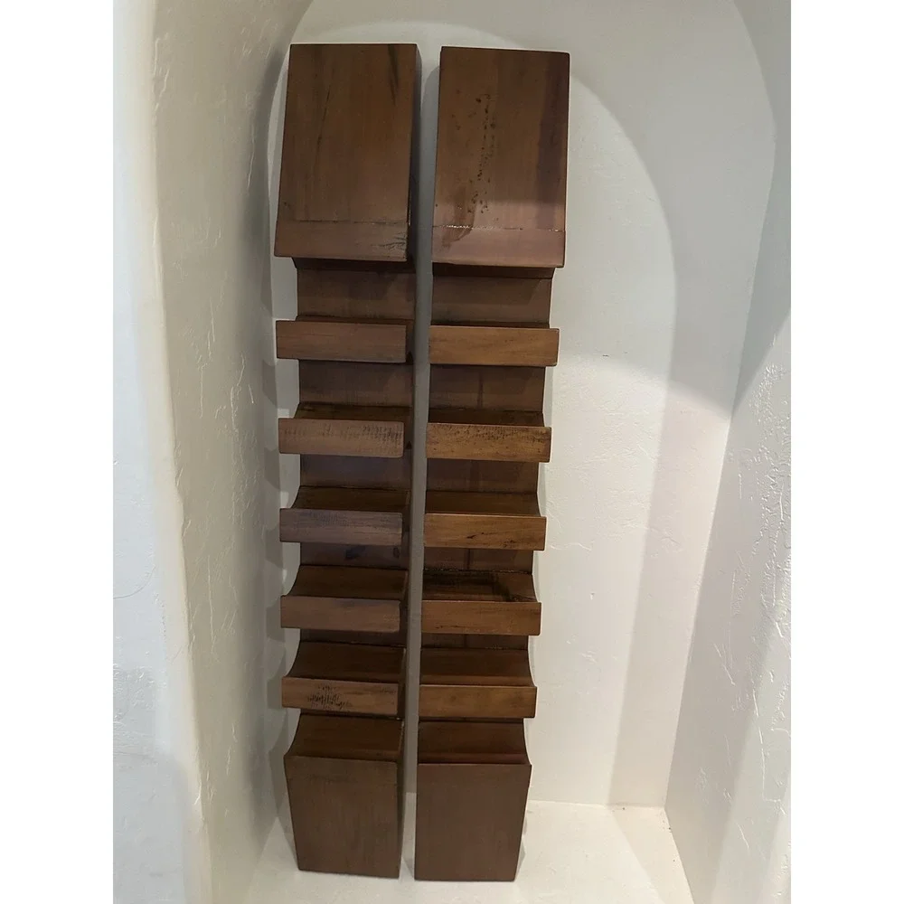 Wooden Wine Racks Bottle Wall Mounted Cellar Pine w/Walnut Stain Pair 12 Holders